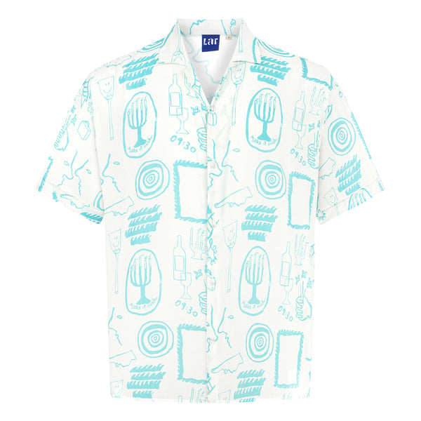 Wish Ivory White and Turquoise Hawaiian Cotton Shirt