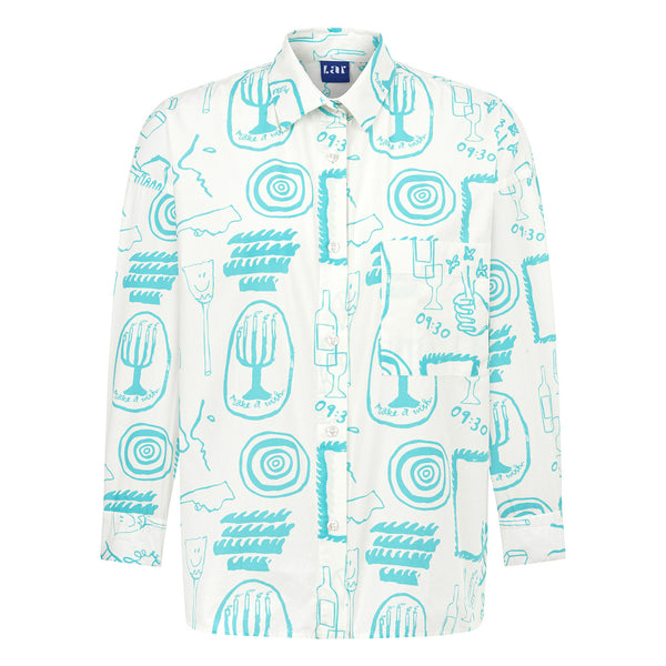 Wish Longsleeve White Turquoise Poplin Cotton Shirt