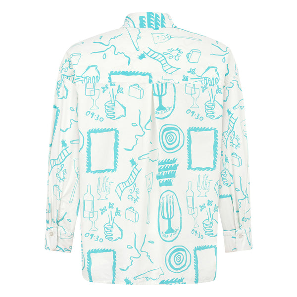 Wish Longsleeve White Turquoise Poplin Cotton Shirt