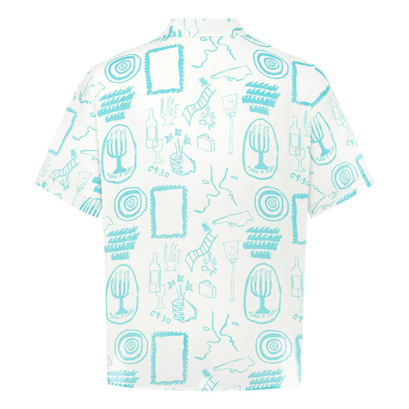 Wish Ivory White and Turquoise Hawaiian Cotton Shirt