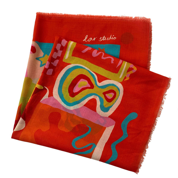 Moka Coral Red Wool Scarf