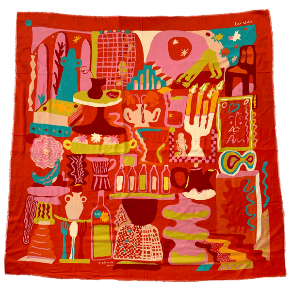 Moka Coral Red Wool Scarf