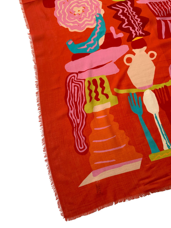Moka Coral Red Wool Scarf